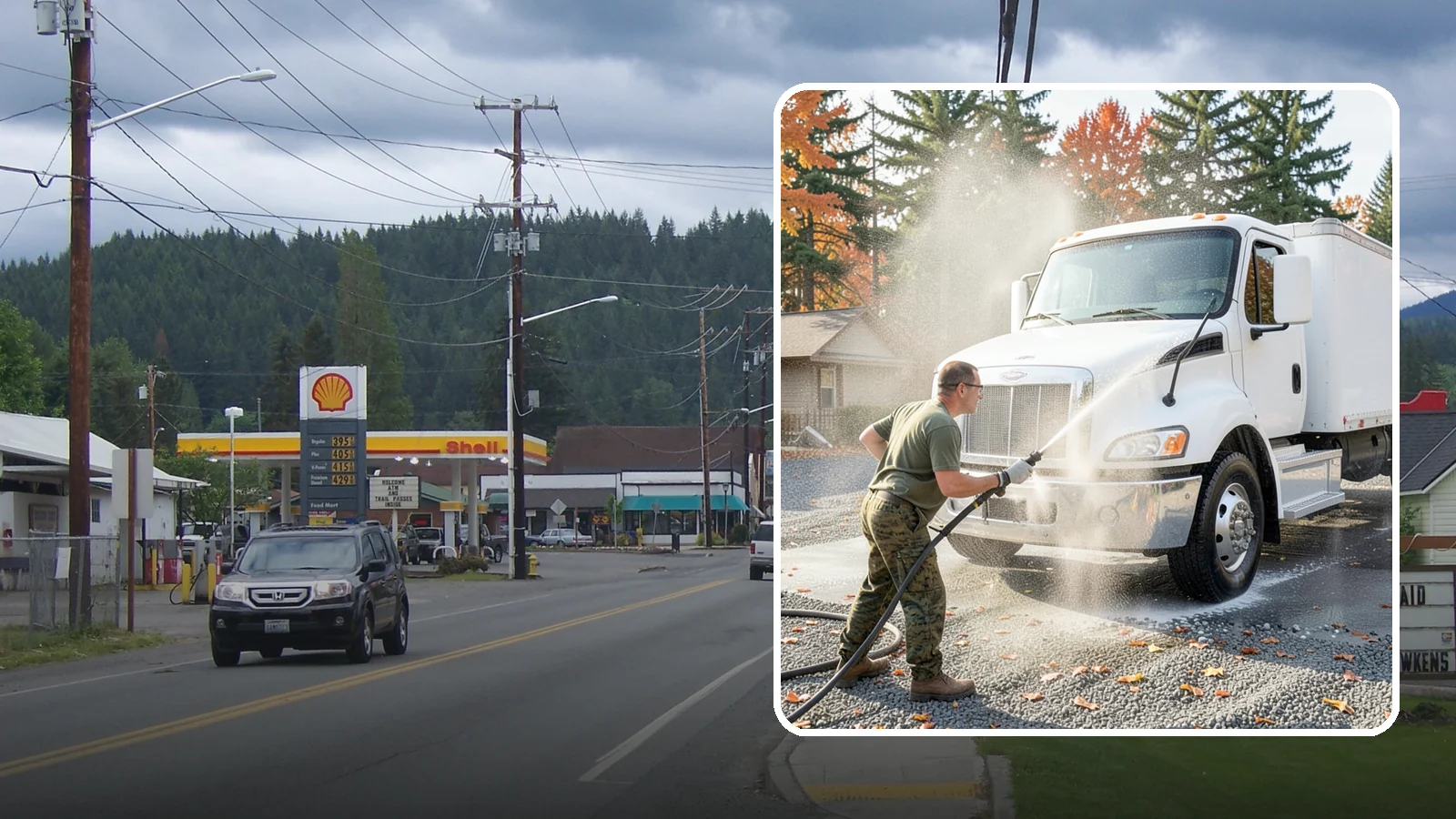 Semi-Truck Washing in Granite Falls, Snohomish County, WA - We wash semi-trucks and trailers, clearing the road grime, salt film, and exhaust soot that build up over long Northwest hauls.
