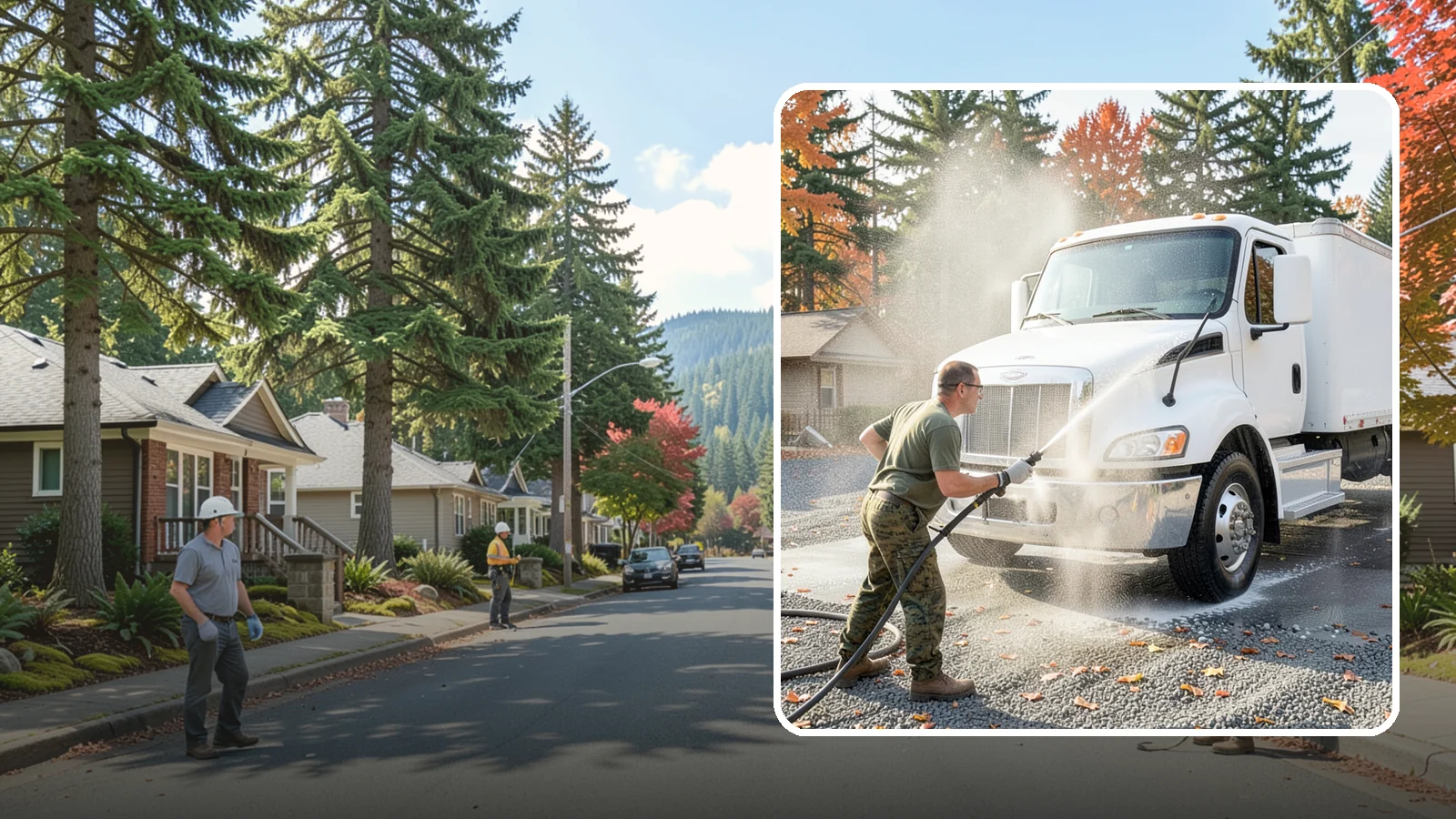 Semi-Truck Washing in Hunts Point, King County, WA - We wash semi-trucks and trailers, clearing the road grime, salt film, and exhaust soot that build up over long Northwest hauls.