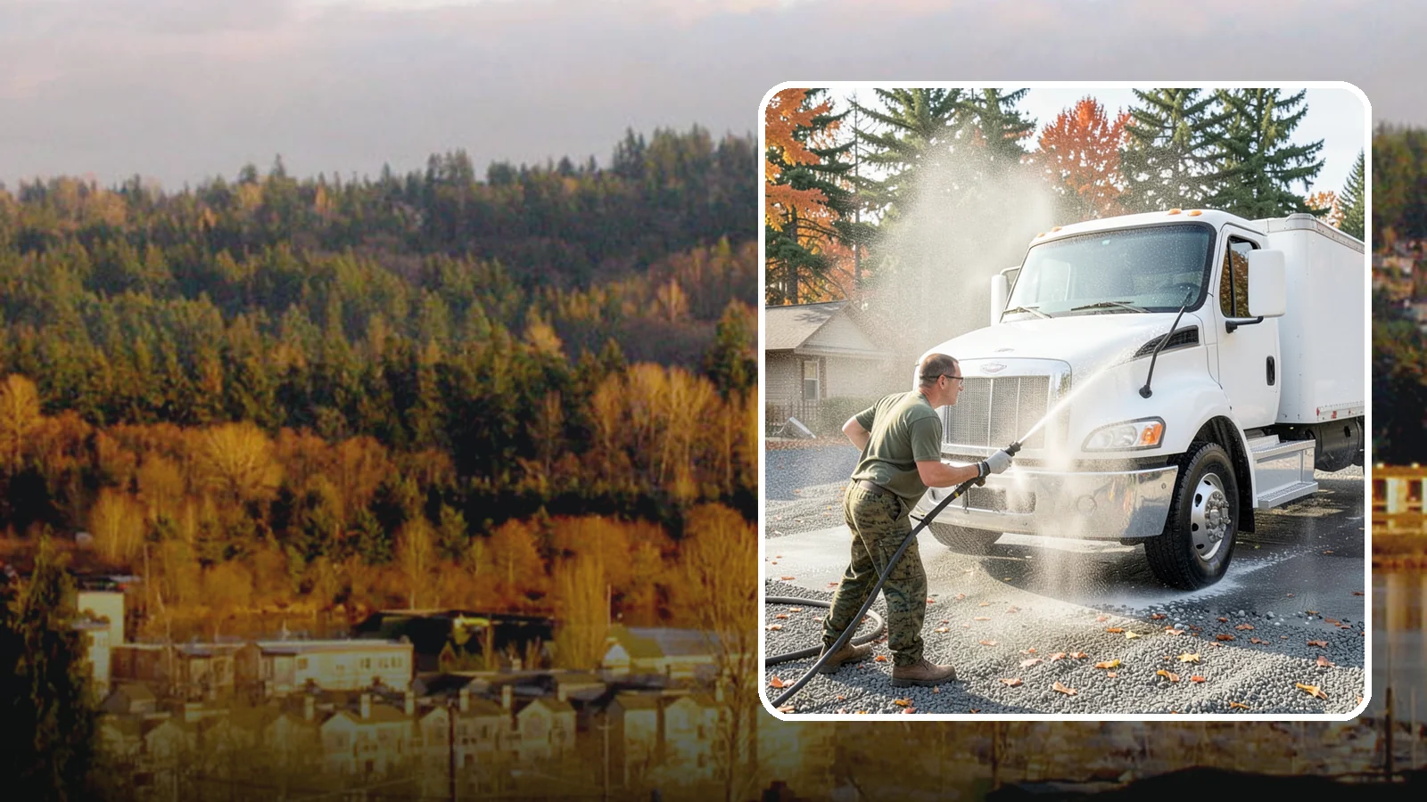Semi-Truck Washing in Kenmore, King County, WA - We wash semi-trucks and trailers, clearing the road grime, salt film, and exhaust soot that build up over long Northwest hauls.
