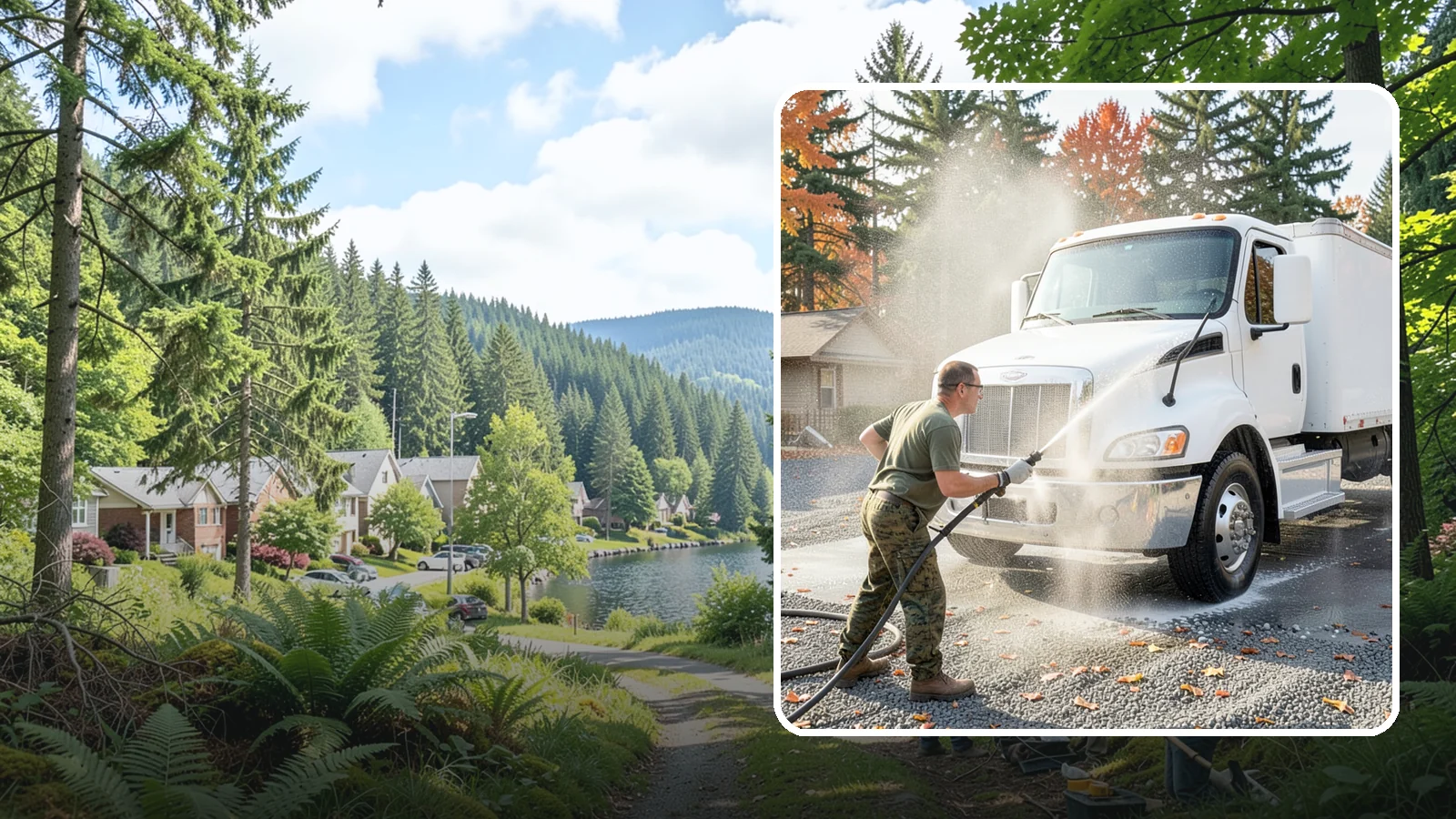 Semi-Truck Washing in Lake Forest Park, King County, WA - We wash semi-trucks and trailers, clearing the road grime, salt film, and exhaust soot that build up over long Northwest hauls.