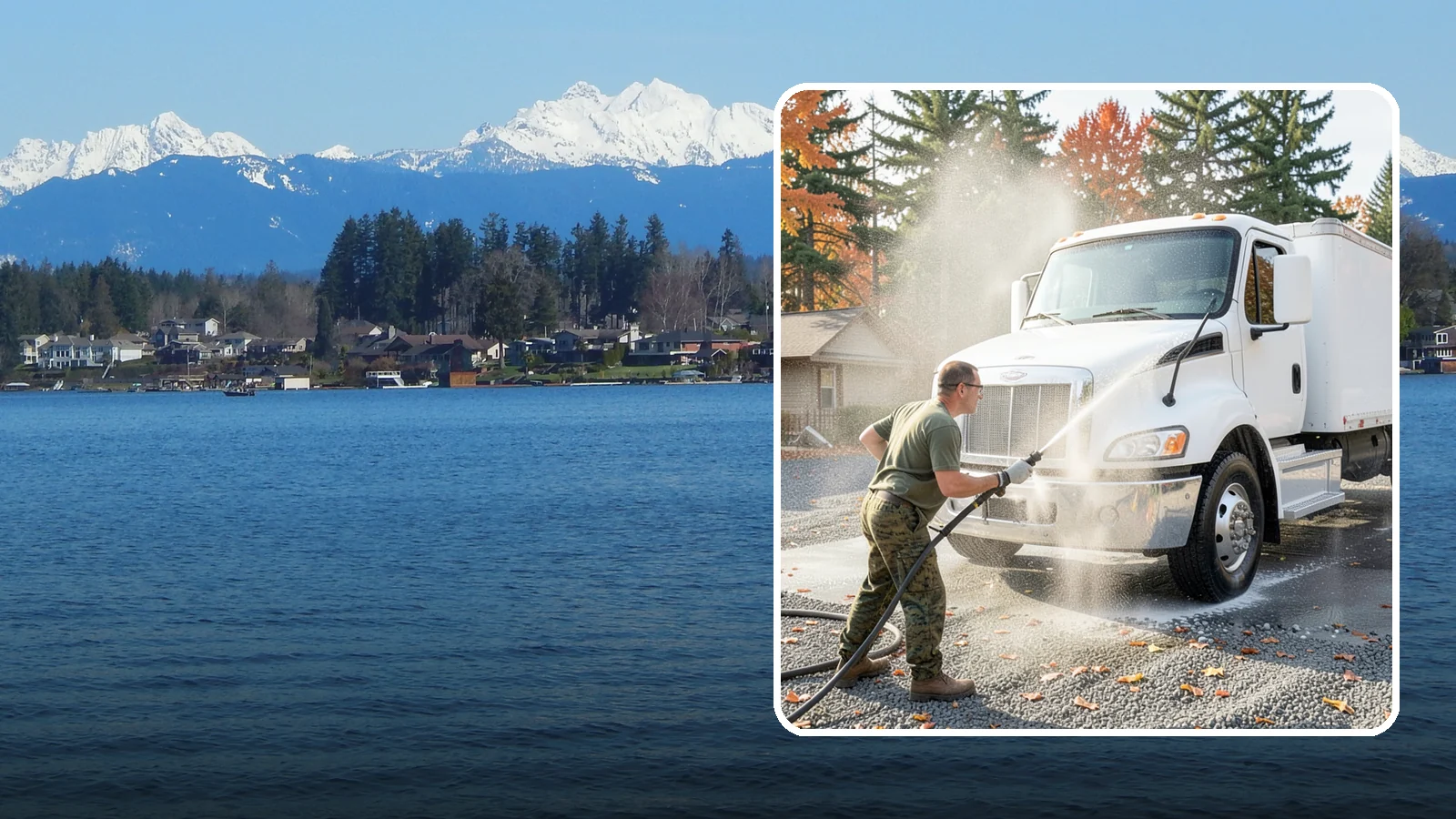 Semi-Truck Washing in Lake Stevens, Snohomish County, WA - We wash semi-trucks and trailers, clearing the road grime, salt film, and exhaust soot that build up over long Northwest hauls.