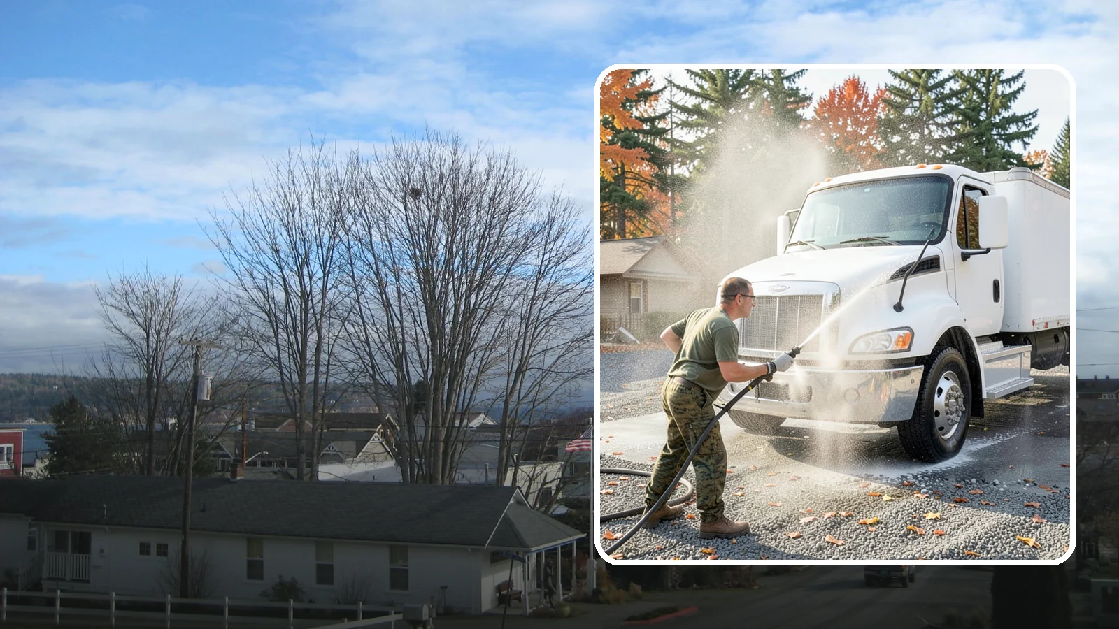 Semi-Truck Washing in Langley, Island County, WA - We wash semi-trucks and trailers, clearing the road grime, salt film, and exhaust soot that build up over long Northwest hauls.