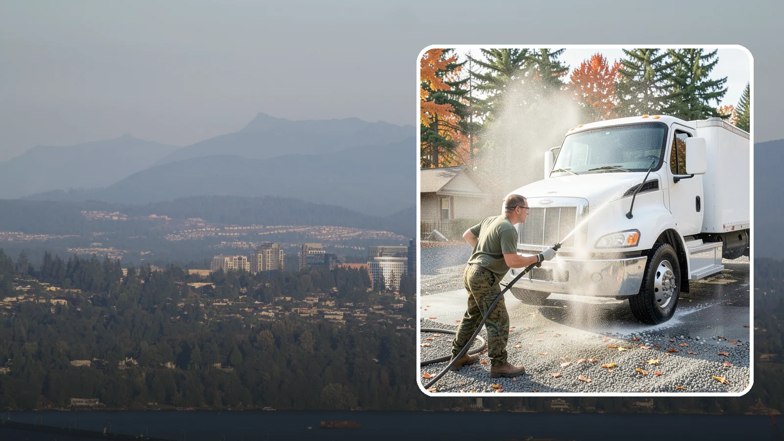 Semi-Truck Washing in Medina, King County, WA - We wash semi-trucks and trailers, clearing the road grime, salt film, and exhaust soot that build up over long Northwest hauls.