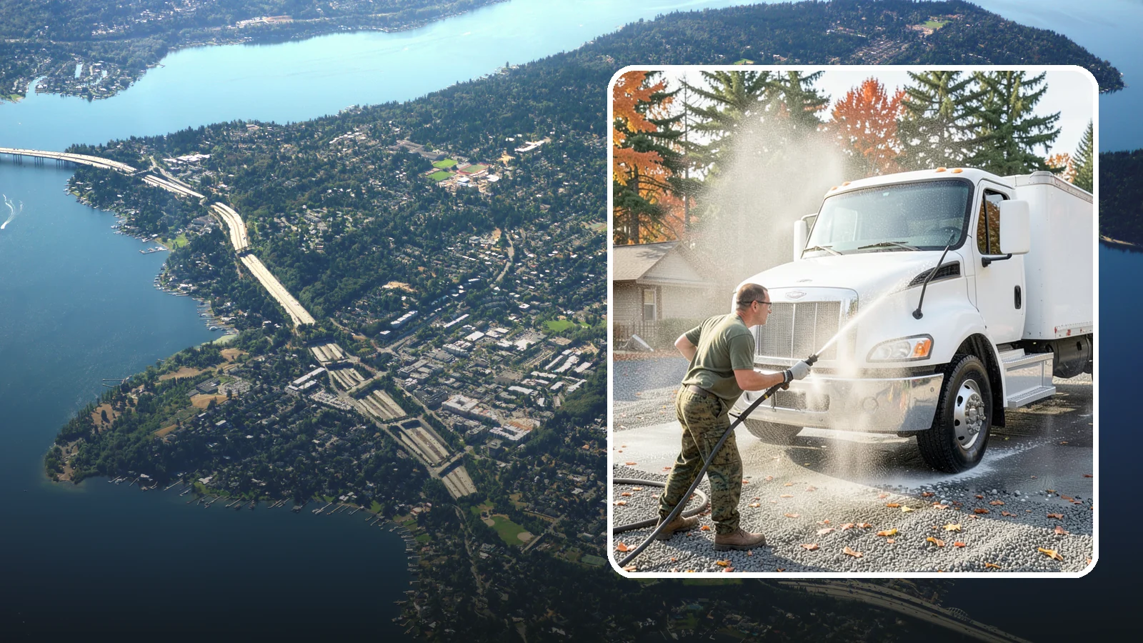 Semi-Truck Washing in Mercer Island, King County, WA - We wash semi-trucks and trailers, clearing the road grime, salt film, and exhaust soot that build up over long Northwest hauls.