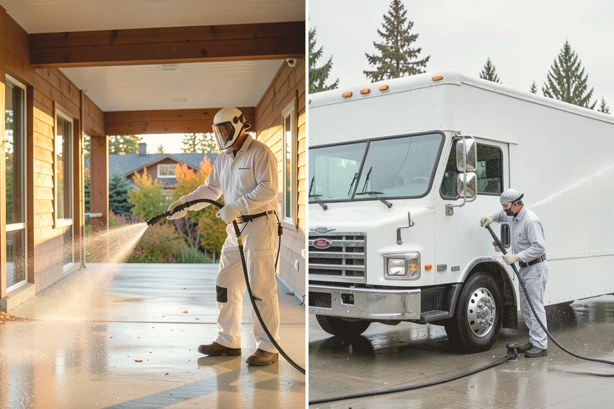 Semi-Truck Washing in Milton, King County, WA - Pre-soak the tractor and trailer surfaces