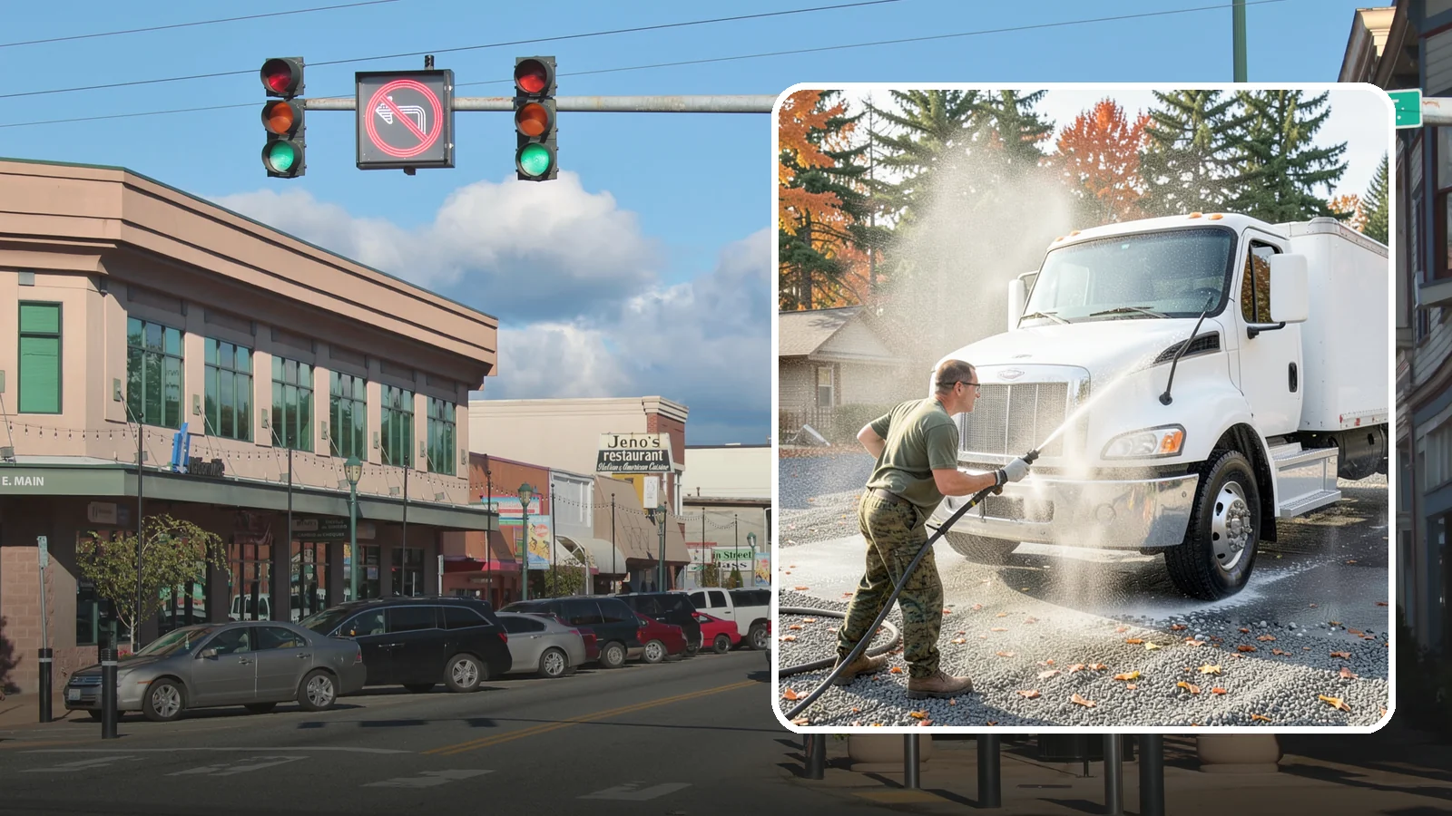 Semi-Truck Washing in Monroe, Snohomish County, WA - We wash semi-trucks and trailers, clearing the road grime, salt film, and exhaust soot that build up over long Northwest hauls.