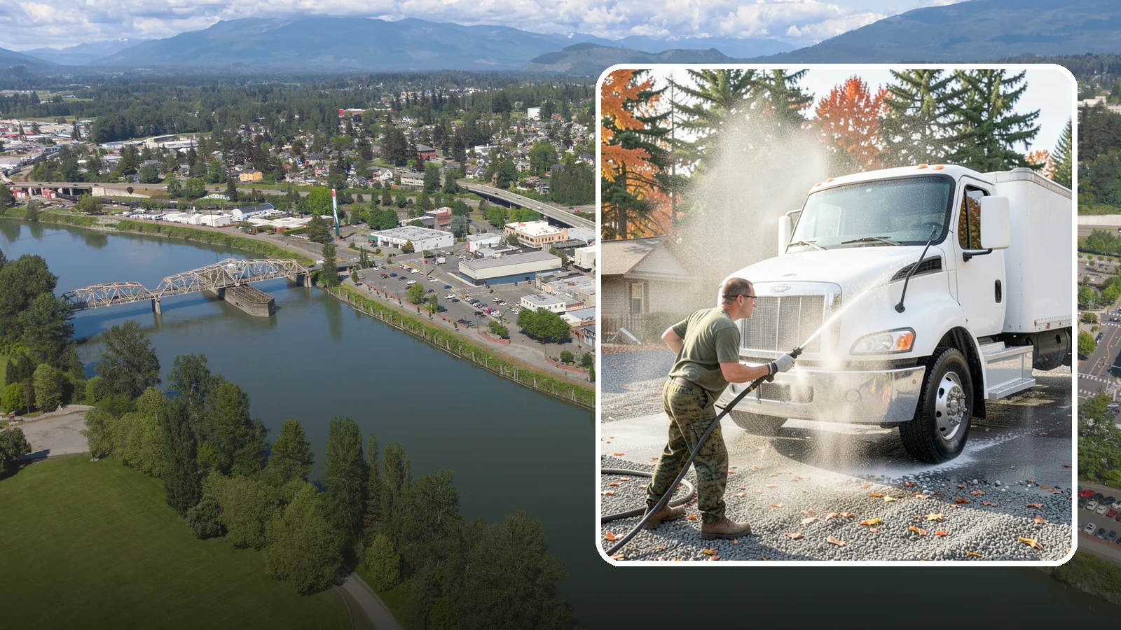 Semi-Truck Washing in Mount Vernon, Skagit County, WA - We wash semi-trucks and trailers, clearing the road grime, salt film, and exhaust soot that build up over long Northwest hauls.