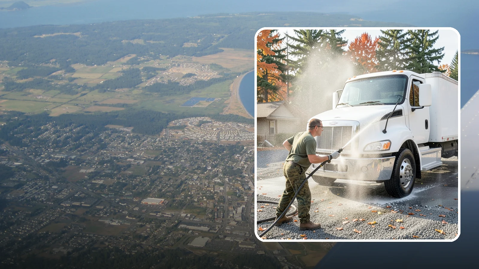 Semi-Truck Washing in Oak Harbor, Island County, WA - We wash semi-trucks and trailers, clearing the road grime, salt film, and exhaust soot that build up over long Northwest hauls.