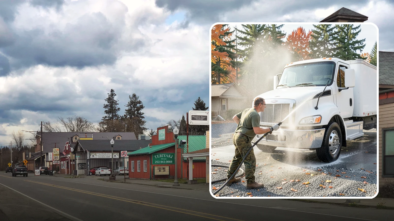 Semi-Truck Washing in Roy, Pierce County, WA - We wash semi-trucks and trailers, clearing the road grime, salt film, and exhaust soot that build up over long Northwest hauls.