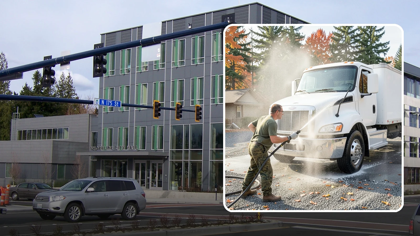 Semi-Truck Washing in Shoreline, King County, WA - We wash semi-trucks and trailers, clearing the road grime, salt film, and exhaust soot that build up over long Northwest hauls.