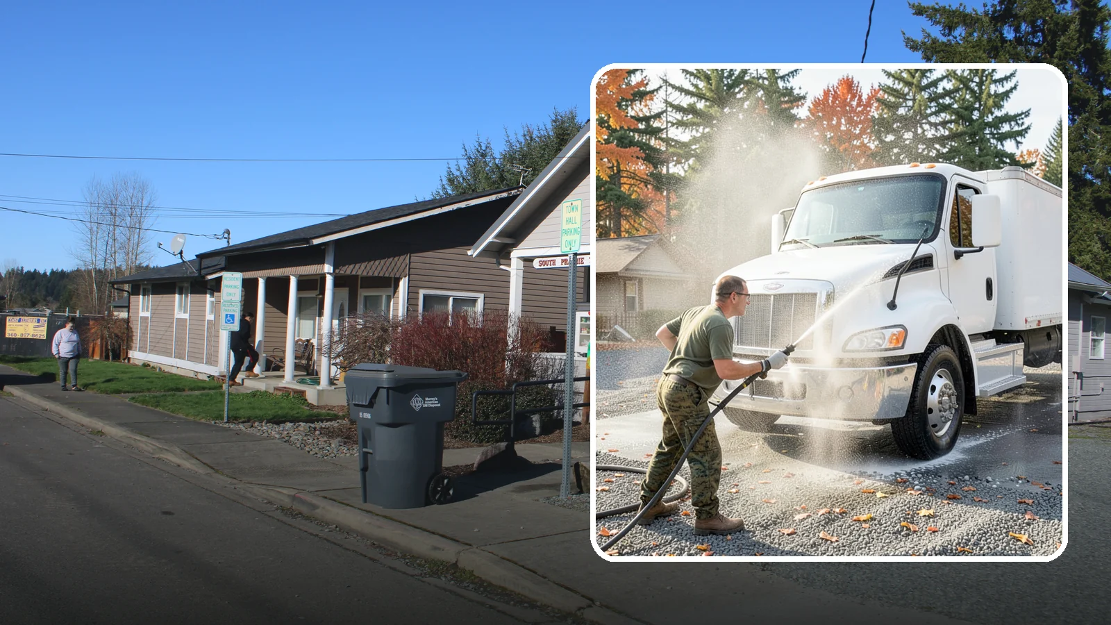 Semi-Truck Washing in South Prairie, Pierce County, WA - We wash semi-trucks and trailers, clearing the road grime, salt film, and exhaust soot that build up over long Northwest hauls.