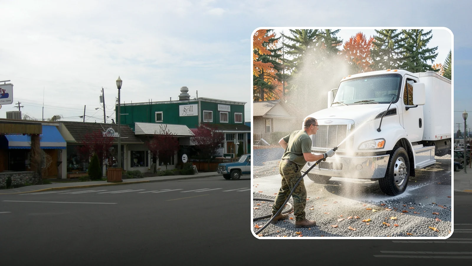 Semi-Truck Washing in Stanwood, Snohomish County, WA - We wash semi-trucks and trailers, clearing the road grime, salt film, and exhaust soot that build up over long Northwest hauls.