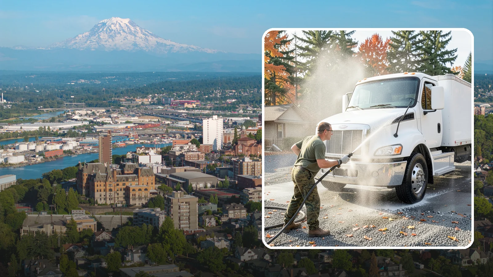 Semi-Truck Washing in Tacoma, Pierce County, WA - We wash semi-trucks and trailers, clearing the road grime, salt film, and exhaust soot that build up over long Northwest hauls.