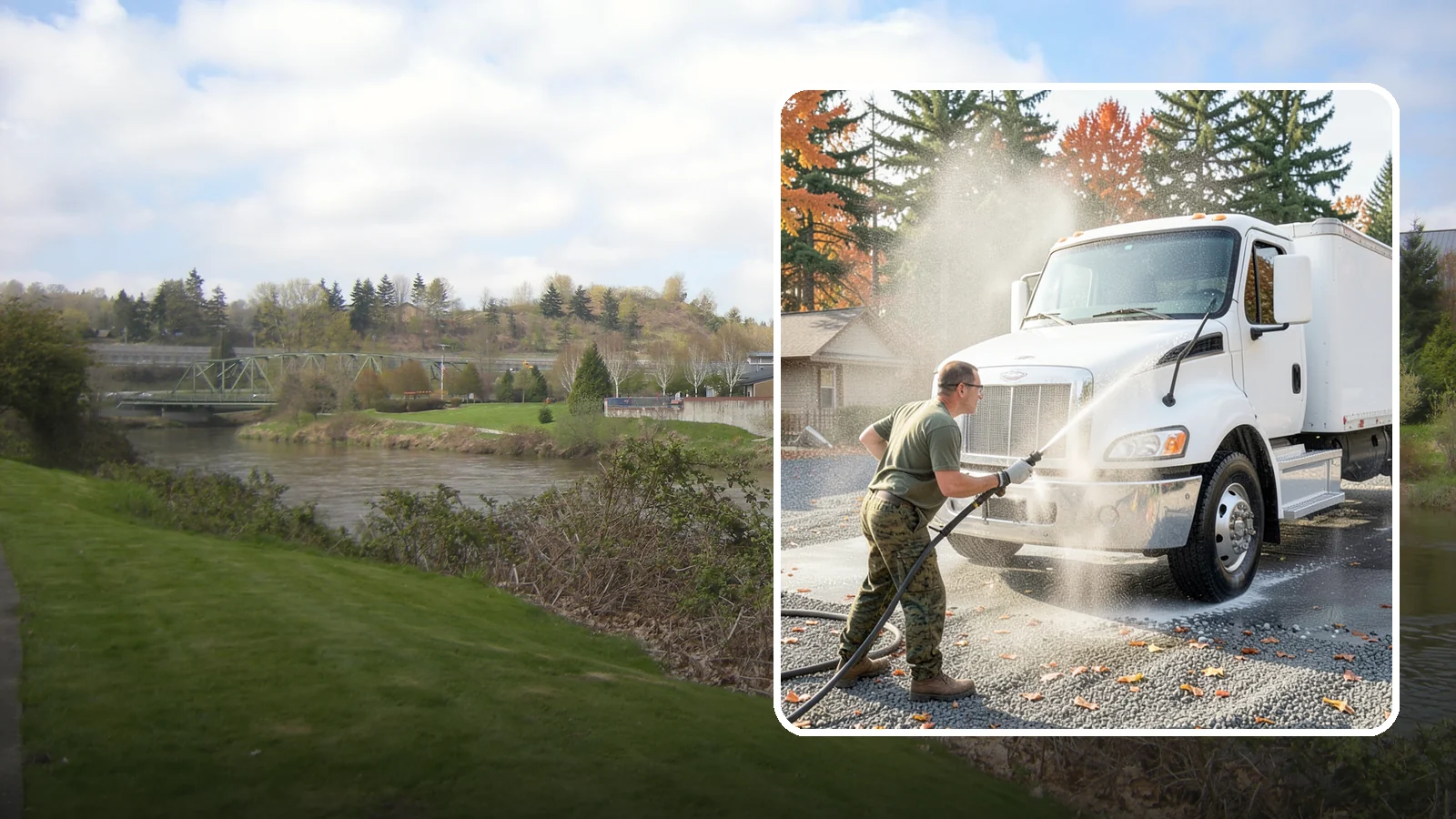 Semi-Truck Washing in Tukwila, King County, WA - We wash semi-trucks and trailers, clearing the road grime, salt film, and exhaust soot that build up over long Northwest hauls.