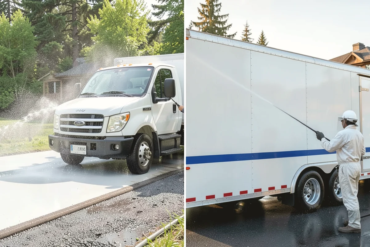 Semi-Truck Washing in Tukwila, King County, WA - Pre-soak the tractor and trailer surfaces