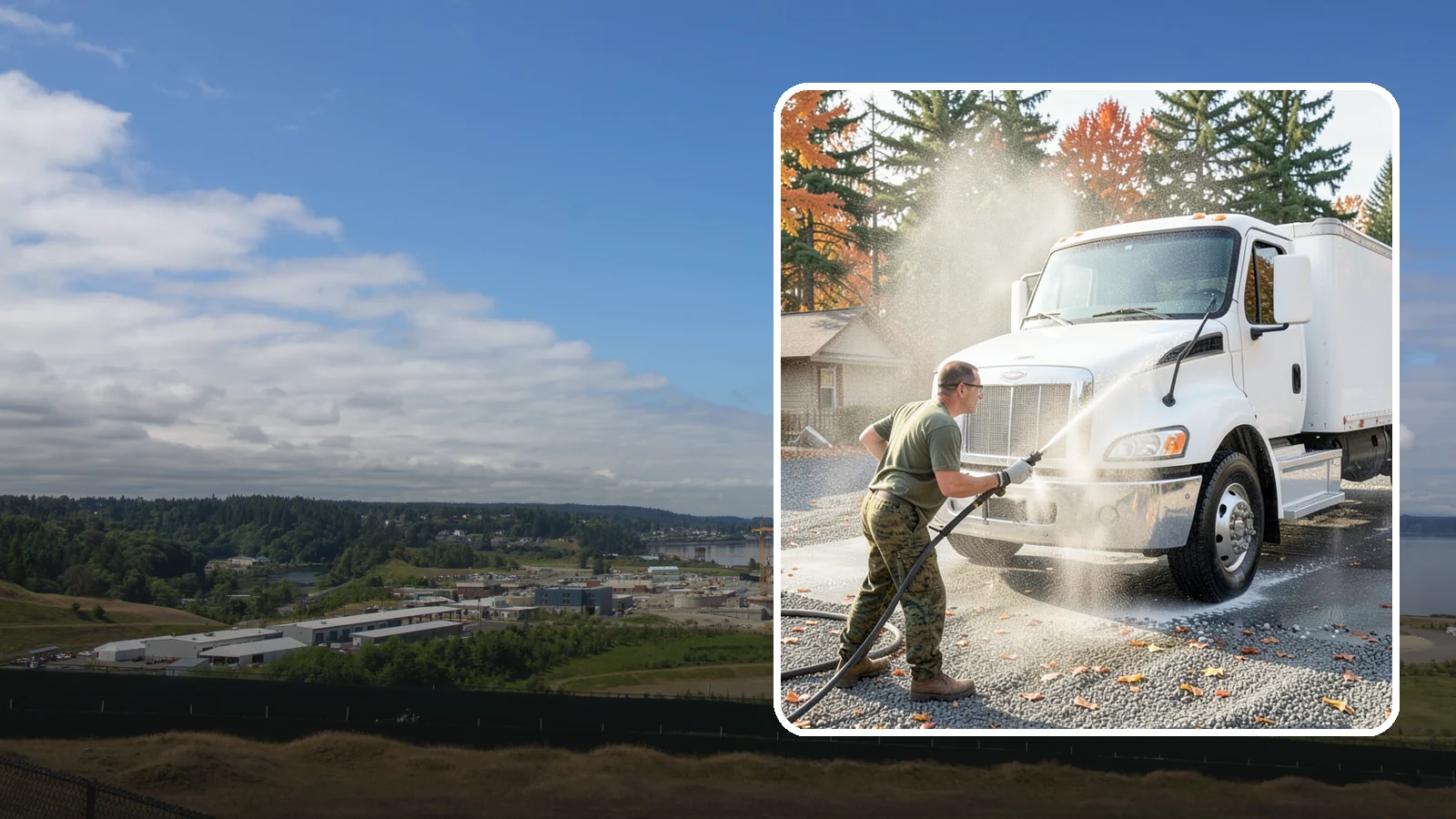 Semi-Truck Washing in University Place, Pierce County, WA - We wash semi-trucks and trailers, clearing the road grime, salt film, and exhaust soot that build up over long Northwest hauls.