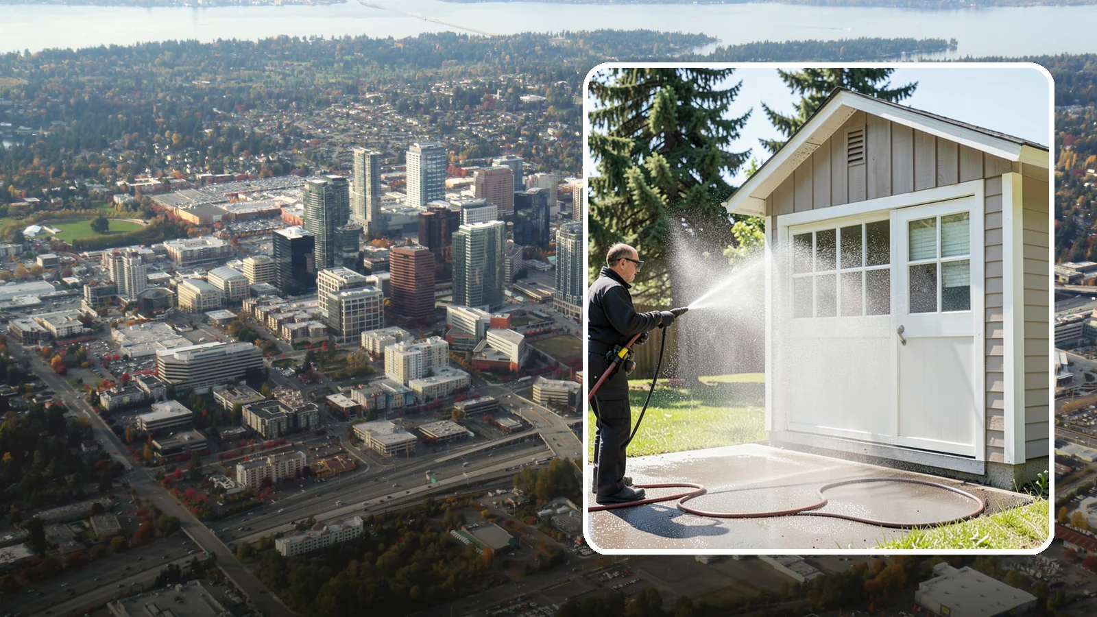 Shed Cleaning in Bellevue, King County, WA - We wash down backyard sheds so the siding, roof, and trim shed Washington's damp-weather grime instead of holding onto it.