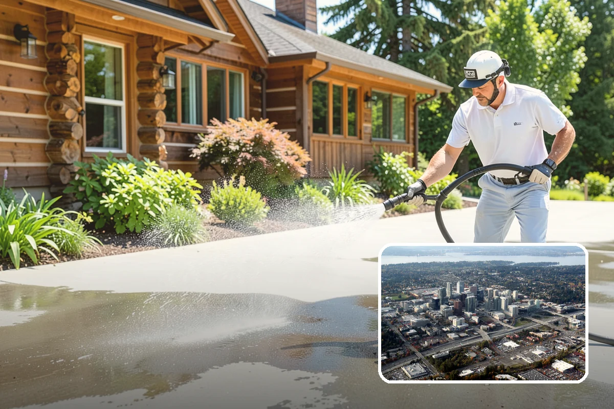 Shed Cleaning in Bellevue, King County, WA - Removes the mossy green film that thrives in shaded Puget Sound yards