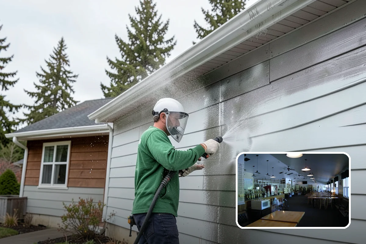 Shed Cleaning in Black Diamond, King County, WA - Removes the mossy green film that thrives in shaded Puget Sound yards