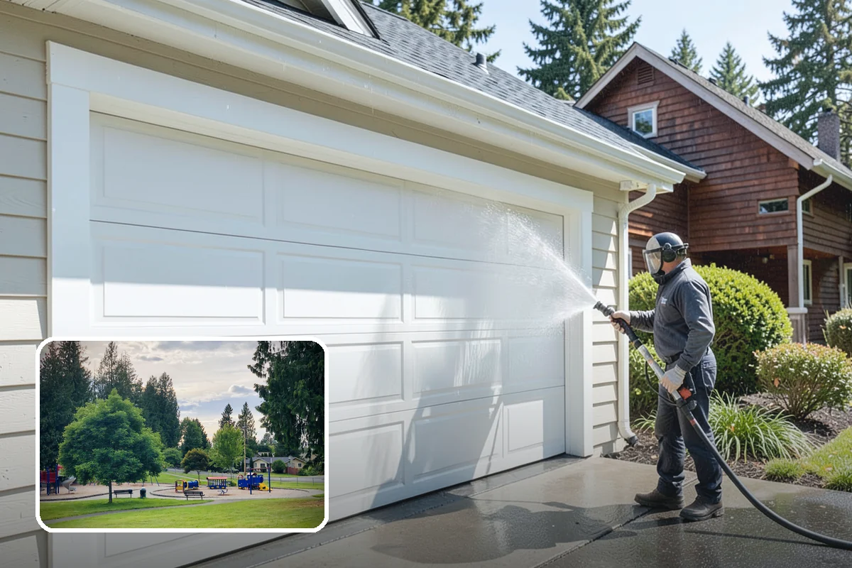 Shed Cleaning in Bonney Lake, Pierce County, WA - Removes the mossy green film that thrives in shaded Puget Sound yards