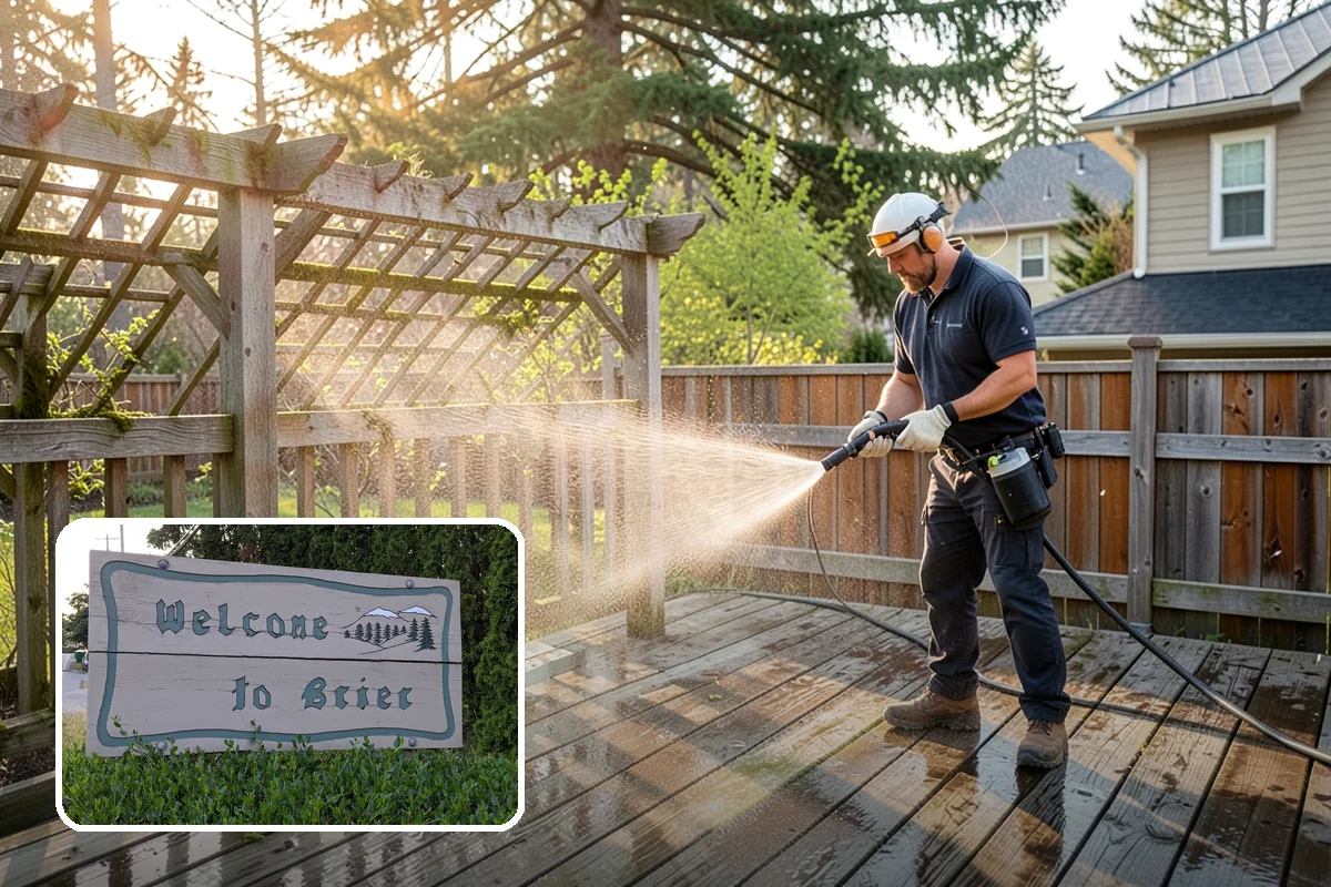 Shed Cleaning in Brier, Snohomish County, WA - Removes the mossy green film that thrives in shaded Puget Sound yards