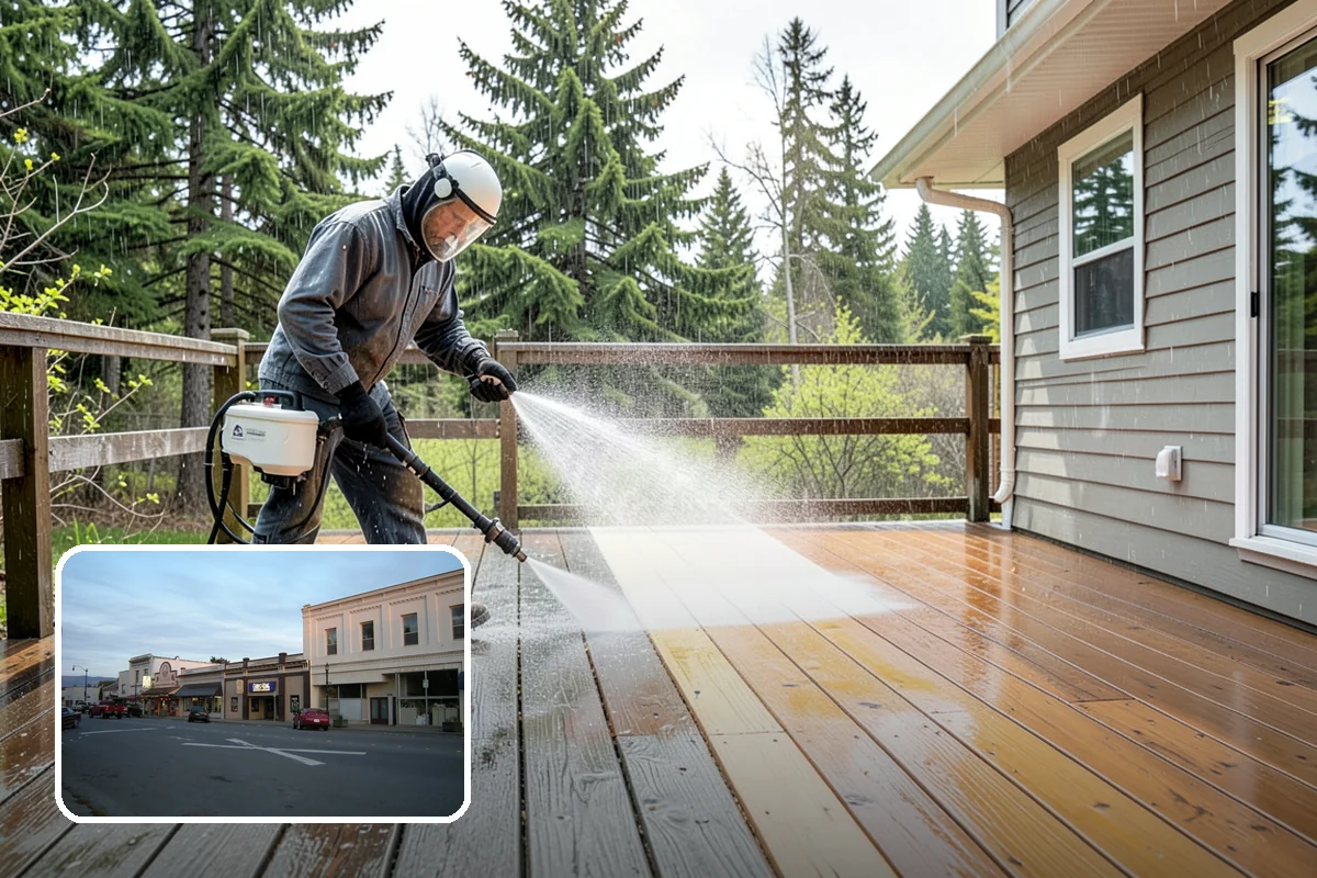 Shed Cleaning in Burlington, Skagit County, WA - Removes the mossy green film that thrives in shaded Puget Sound yards