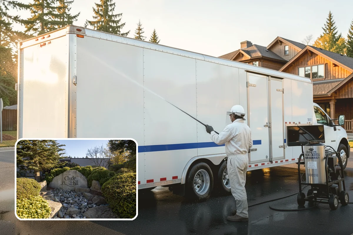 Shed Cleaning in Clyde Hill, King County, WA - Removes the mossy green film that thrives in shaded Puget Sound yards