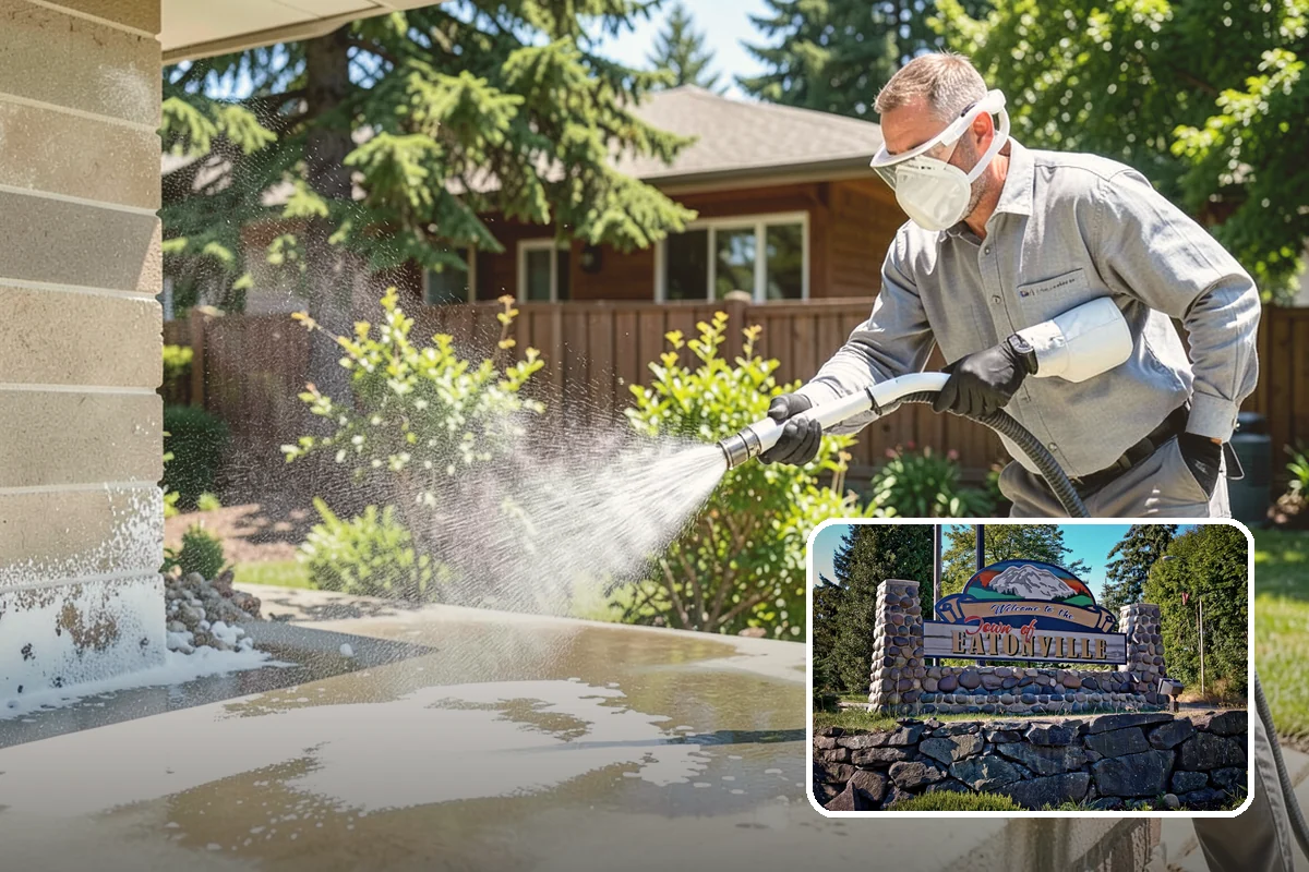 Shed Cleaning in Eatonville, Pierce County, WA - Removes the mossy green film that thrives in shaded Puget Sound yards