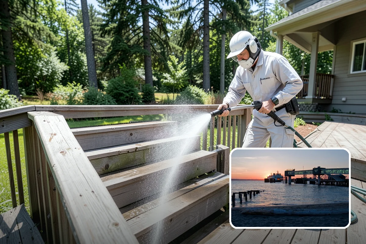 Shed Cleaning in Edmonds, Snohomish County, WA - Removes the mossy green film that thrives in shaded Puget Sound yards