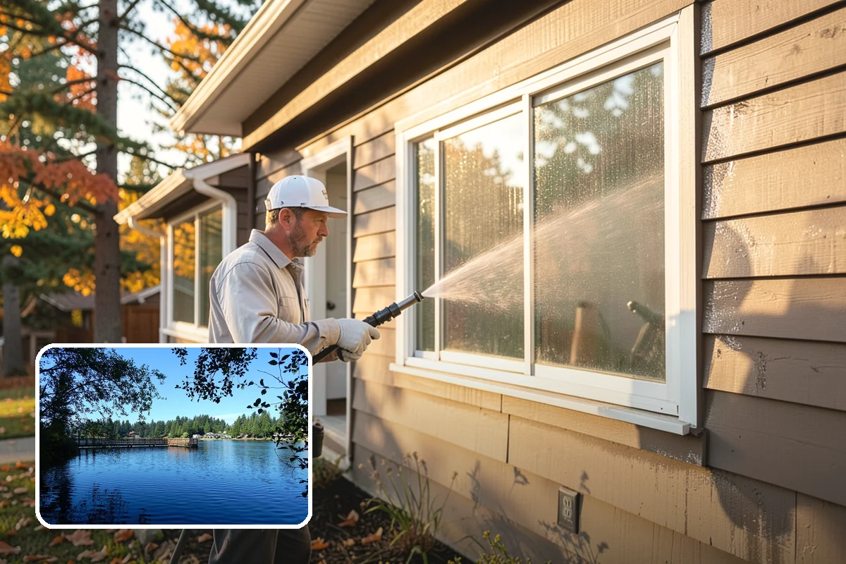 Shed Cleaning in Federal Way, King County, WA - Removes the mossy green film that thrives in shaded Puget Sound yards