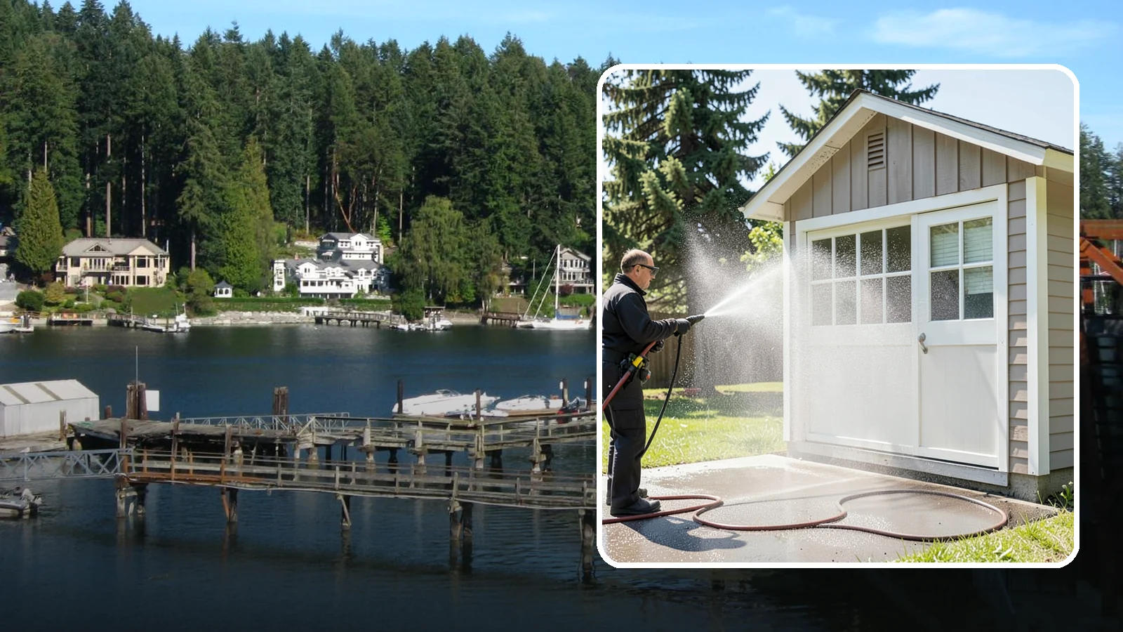 Shed Cleaning in Gig Harbor, Pierce County, WA - We wash down backyard sheds so the siding, roof, and trim shed Washington's damp-weather grime instead of holding onto it.