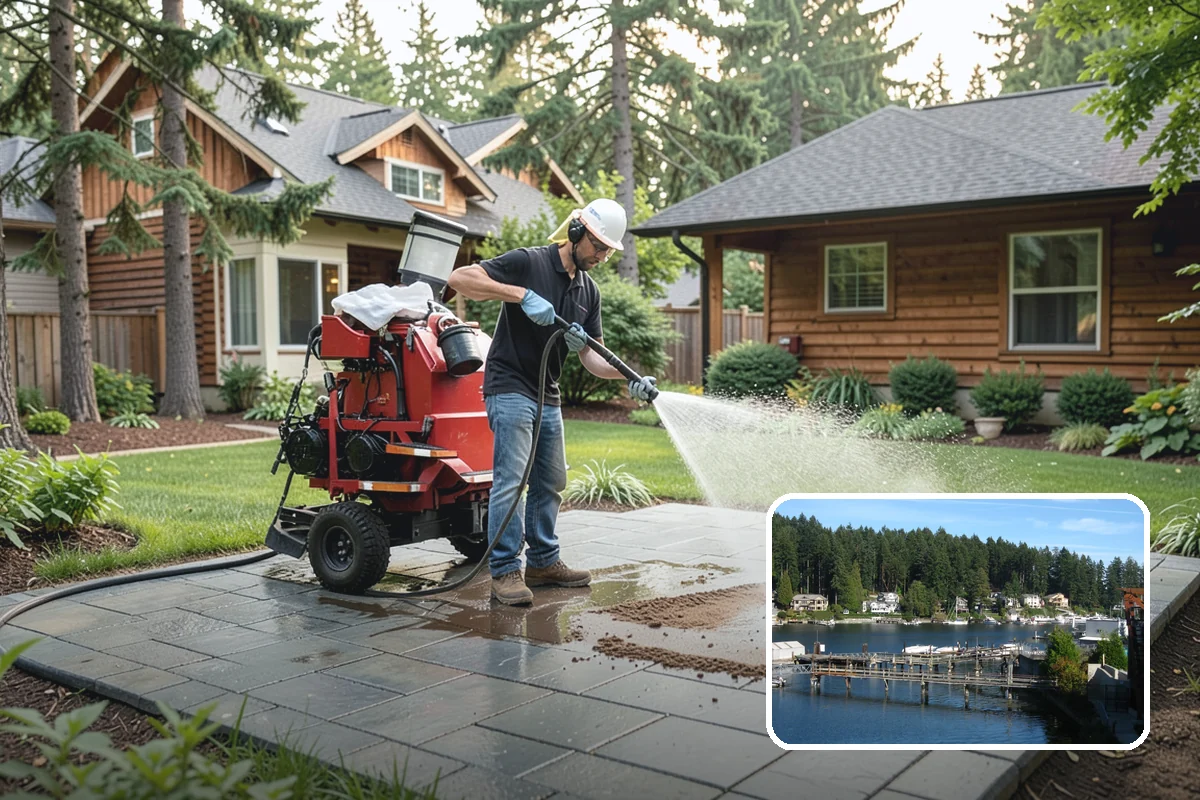 Shed Cleaning in Gig Harbor, Pierce County, WA - Removes the mossy green film that thrives in shaded Puget Sound yards