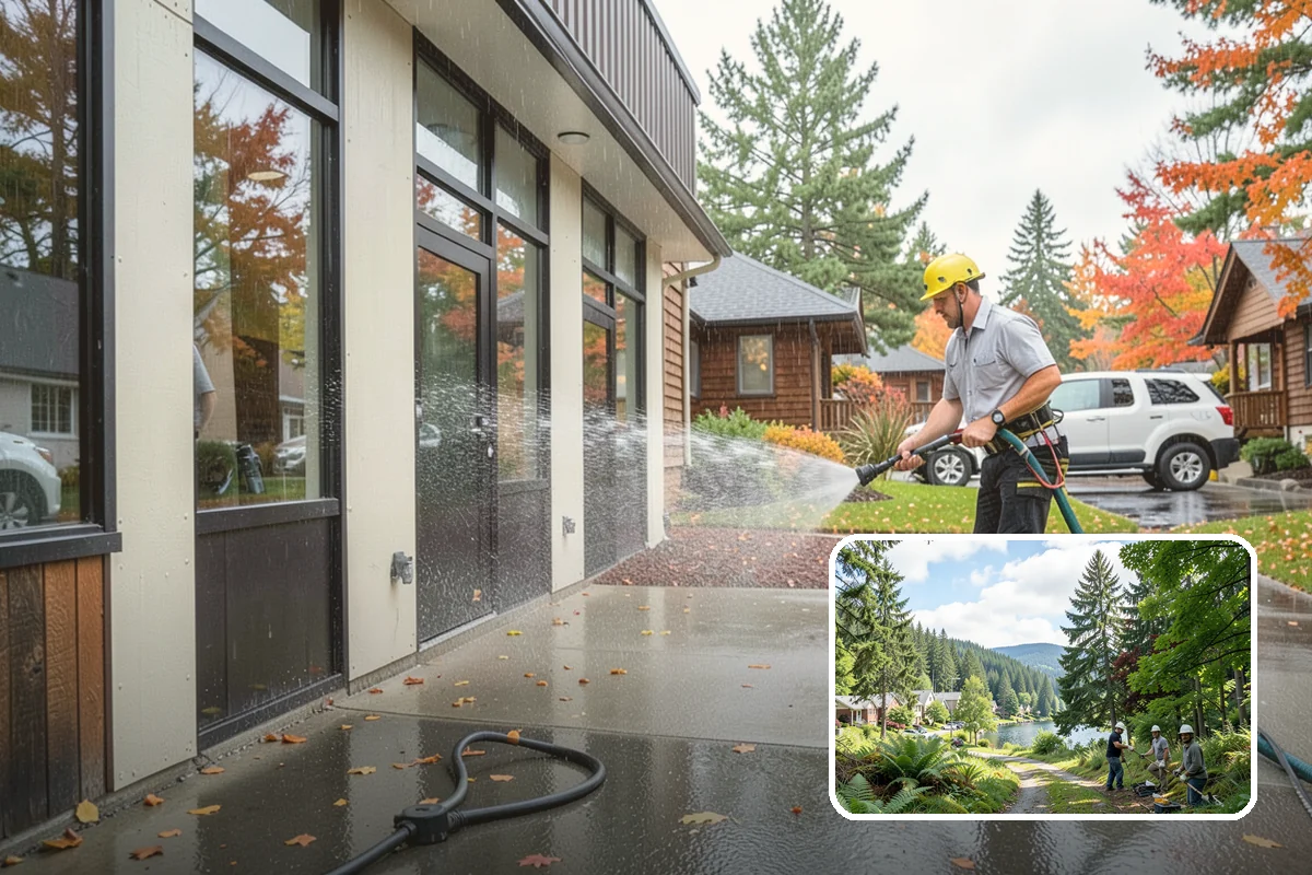 Shed Cleaning in Lake Forest Park, King County, WA - Removes the mossy green film that thrives in shaded Puget Sound yards