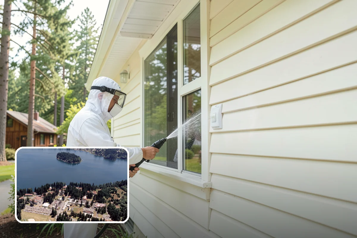 Shed Cleaning in Lakewood, Pierce County, WA - Removes the mossy green film that thrives in shaded Puget Sound yards