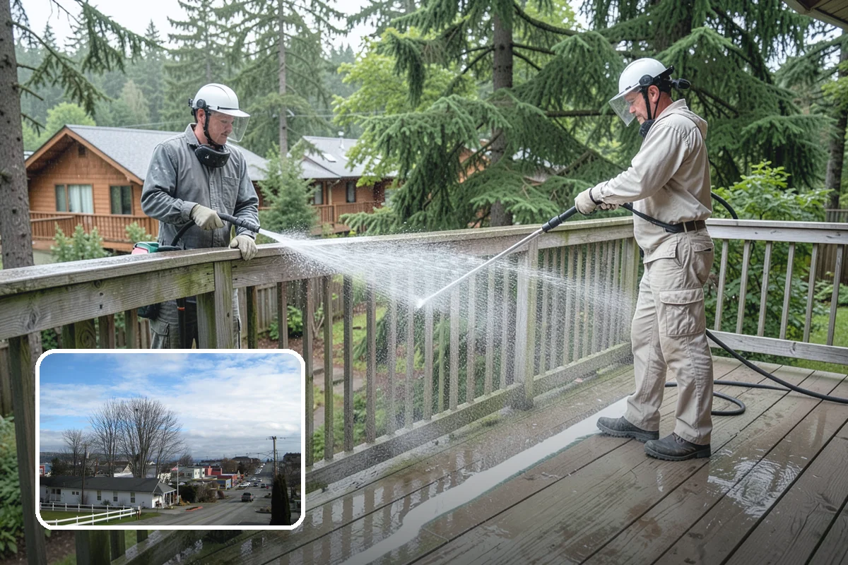 Shed Cleaning in Langley, Island County, WA - Removes the mossy green film that thrives in shaded Puget Sound yards