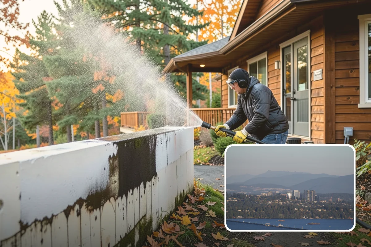 Shed Cleaning in Medina, King County, WA - Removes the mossy green film that thrives in shaded Puget Sound yards