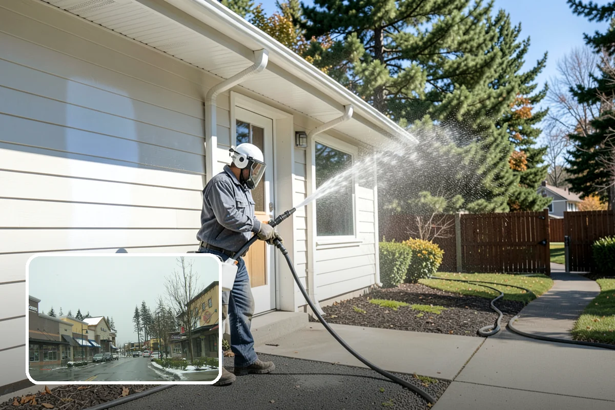 Shed Cleaning in Mill Creek, Snohomish County, WA - Removes the mossy green film that thrives in shaded Puget Sound yards