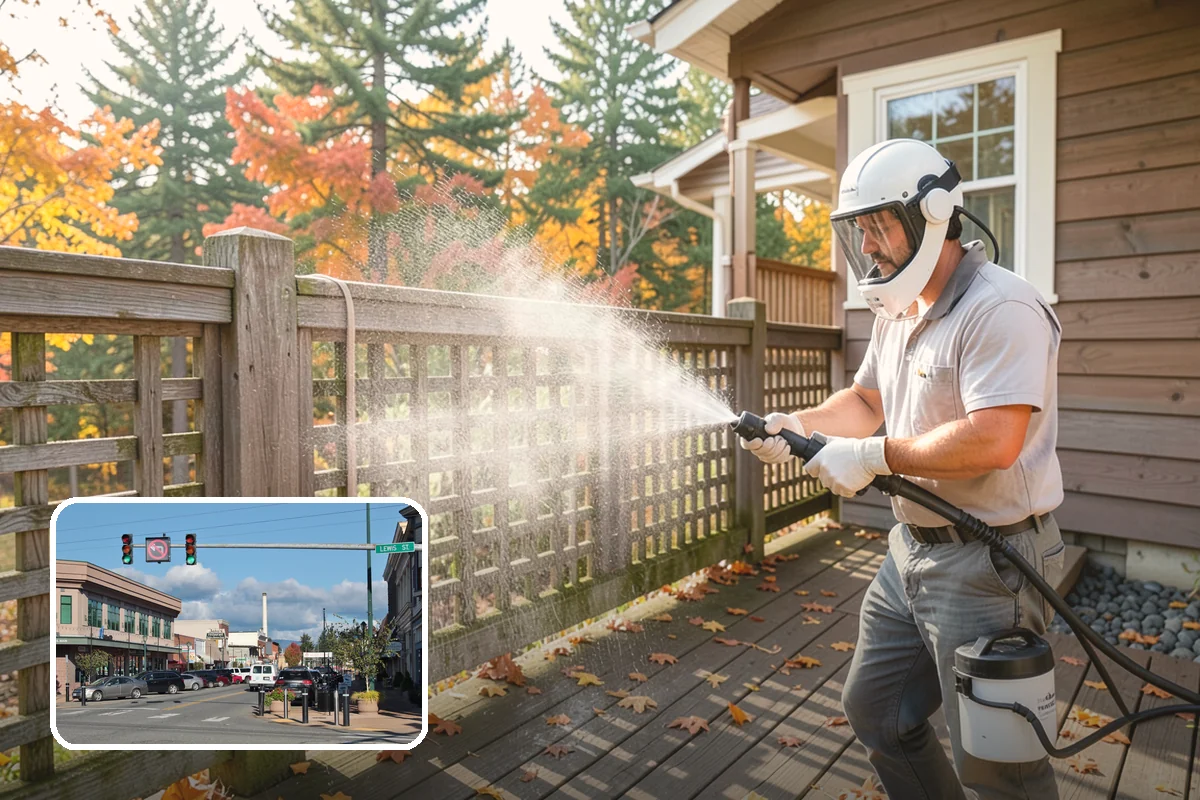 Shed Cleaning in Monroe, Snohomish County, WA - Removes the mossy green film that thrives in shaded Puget Sound yards