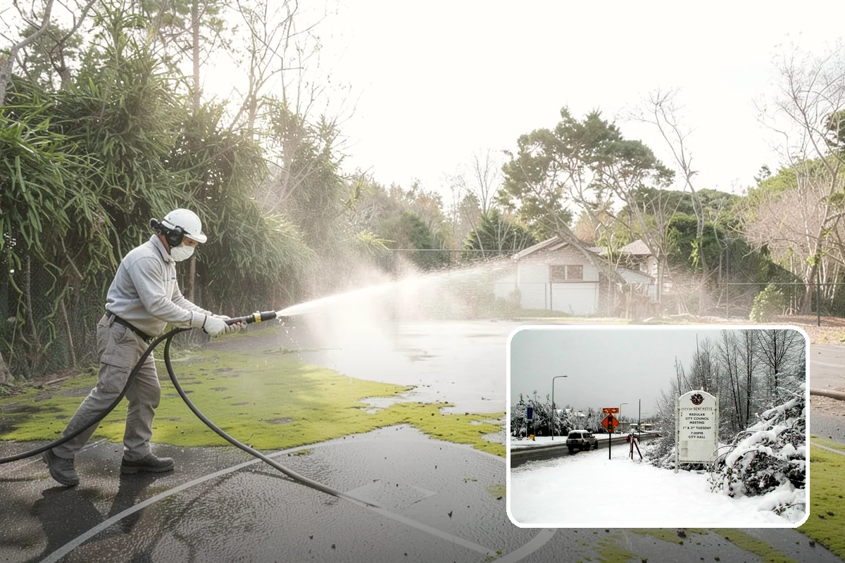 Shed Cleaning in Newcastle, King County, WA - Removes the mossy green film that thrives in shaded Puget Sound yards