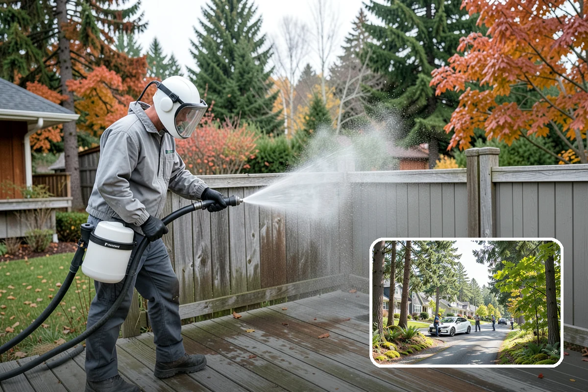 Shed Cleaning in Normandy Park, King County, WA - Removes the mossy green film that thrives in shaded Puget Sound yards