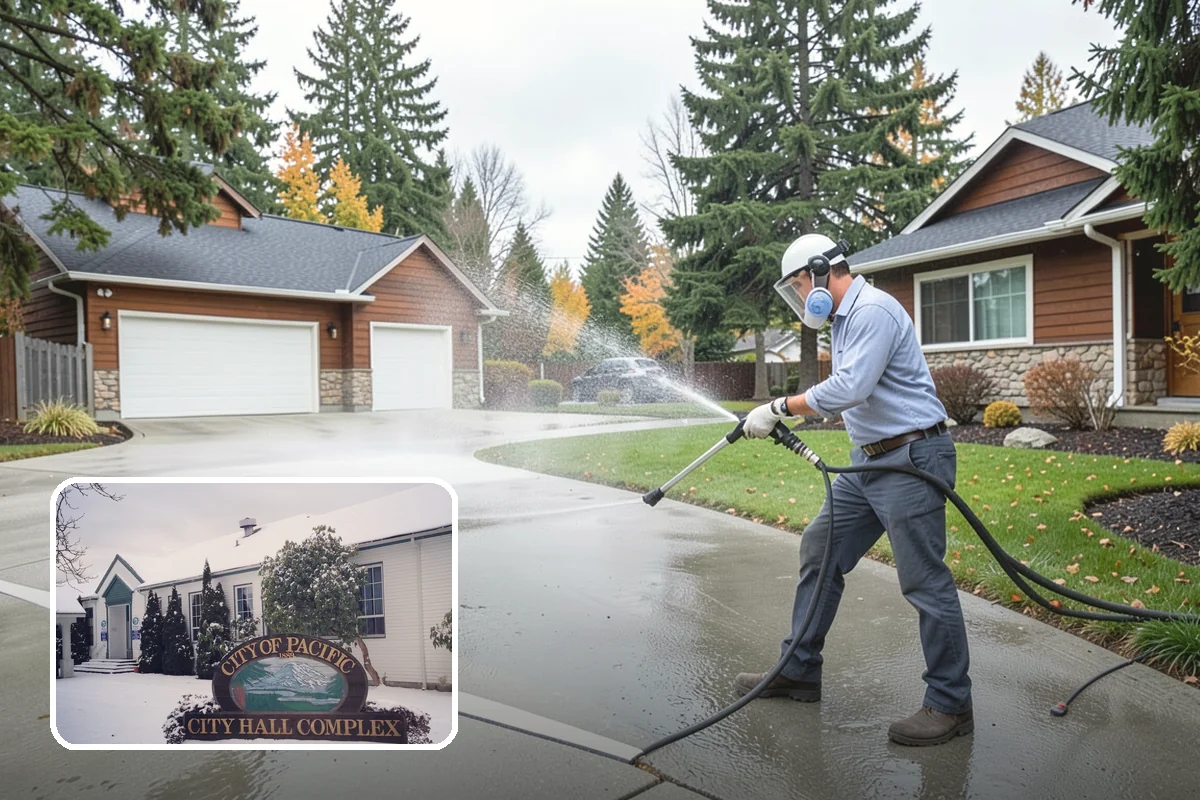 Shed Cleaning in Pacific, King County, WA - Removes the mossy green film that thrives in shaded Puget Sound yards