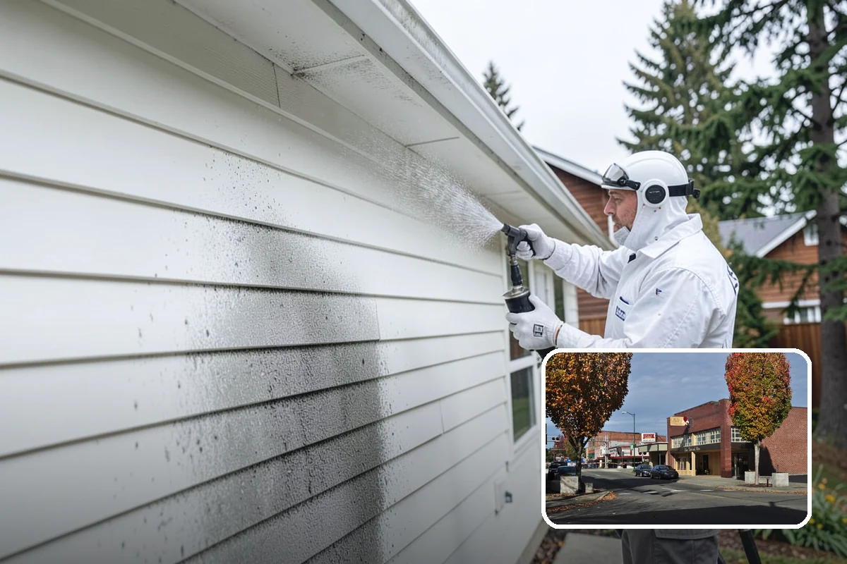 Shed Cleaning in Puyallup, Pierce County, WA - Removes the mossy green film that thrives in shaded Puget Sound yards