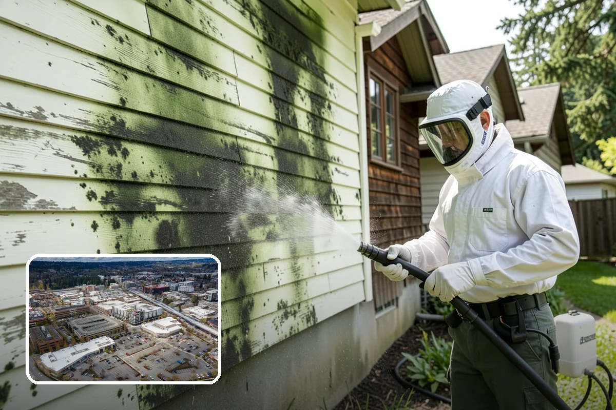 Shed Cleaning in Redmond, King County, WA - Removes the mossy green film that thrives in shaded Puget Sound yards