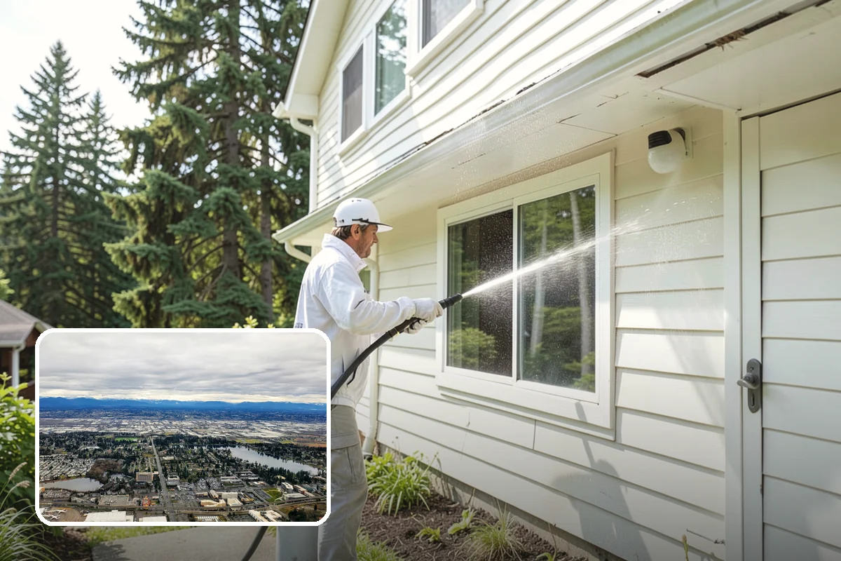 Shed Cleaning in SeaTac, King County, WA - Removes the mossy green film that thrives in shaded Puget Sound yards