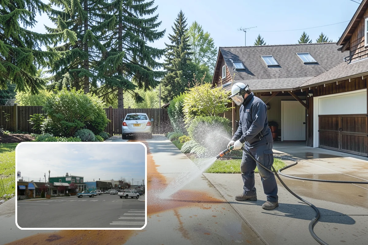 Shed Cleaning in Stanwood, Snohomish County, WA - Removes the mossy green film that thrives in shaded Puget Sound yards