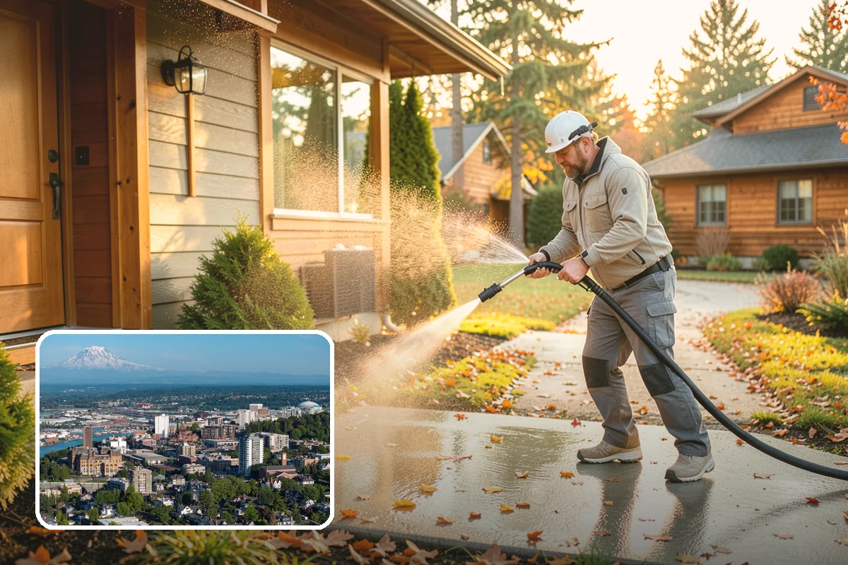 Shed Cleaning in Tacoma, Pierce County, WA - Removes the mossy green film that thrives in shaded Puget Sound yards