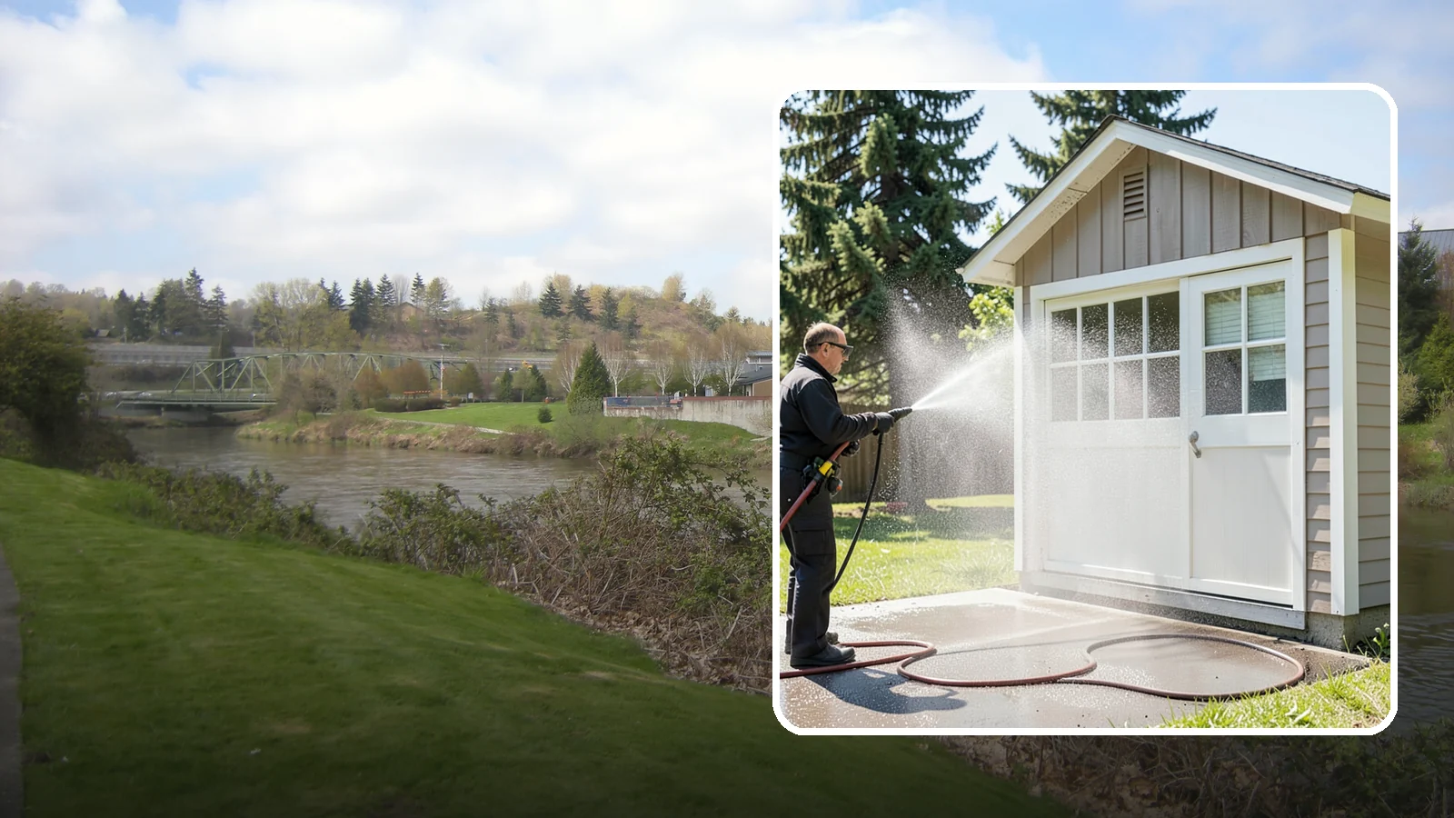 Shed Cleaning in Tukwila, King County, WA - We wash down backyard sheds so the siding, roof, and trim shed Washington's damp-weather grime instead of holding onto it.