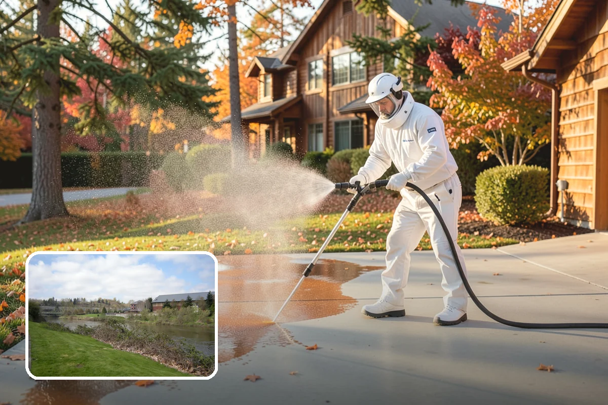 Shed Cleaning in Tukwila, King County, WA - Removes the mossy green film that thrives in shaded Puget Sound yards