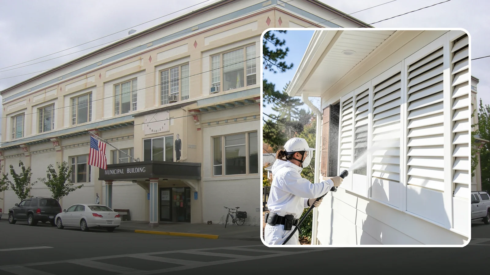 Shutter Cleaning in Anacortes, Skagit County, WA - We clean exterior shutters louver by louver to clear the green algae and cobwebs that collect in their grooves.