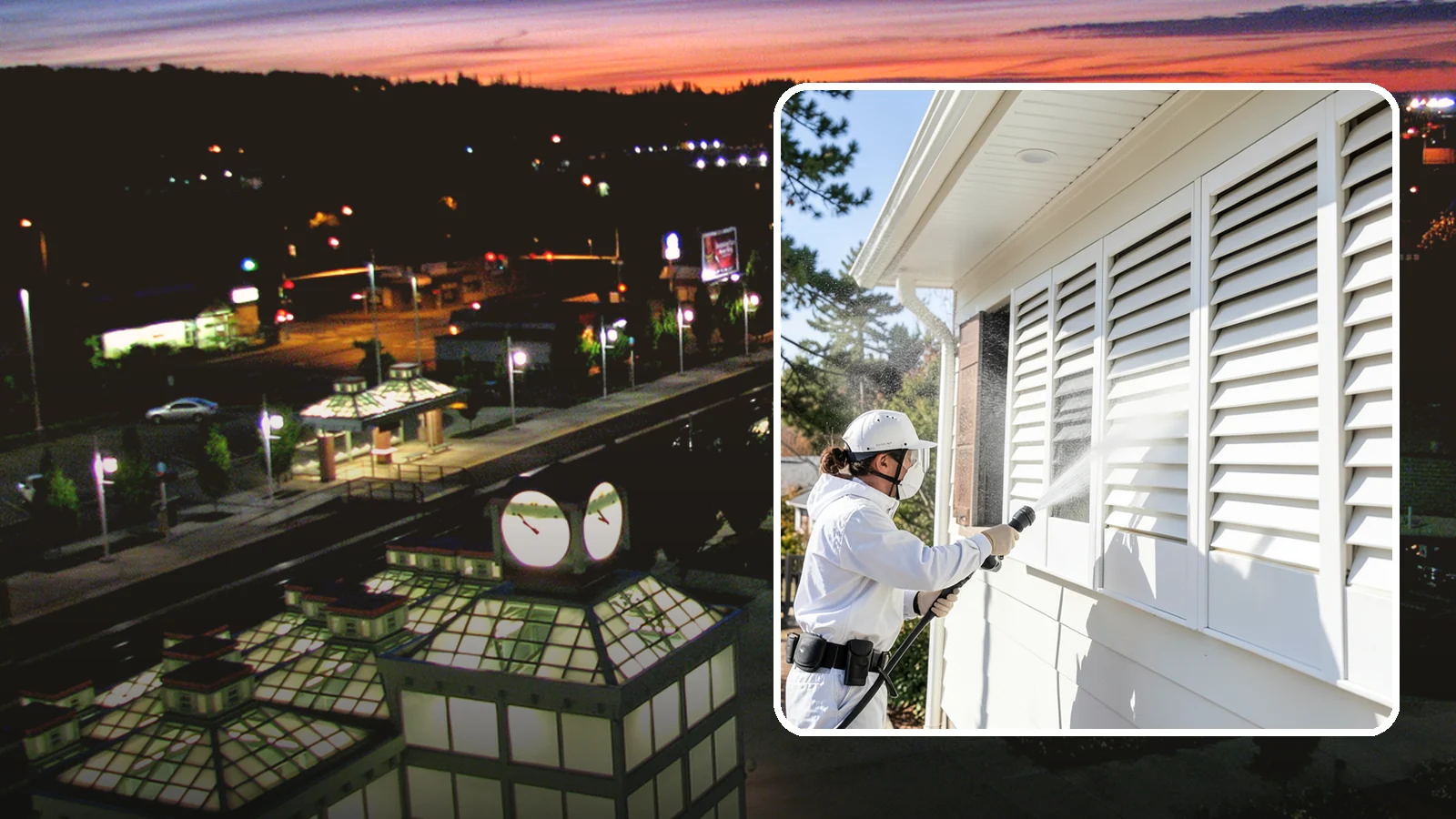 Shutter Cleaning in Auburn, King County, WA - We clean exterior shutters louver by louver to clear the green algae and cobwebs that collect in their grooves.